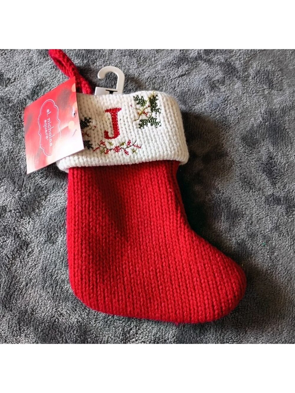 knit christmas stocking Mini Monogram Letter J